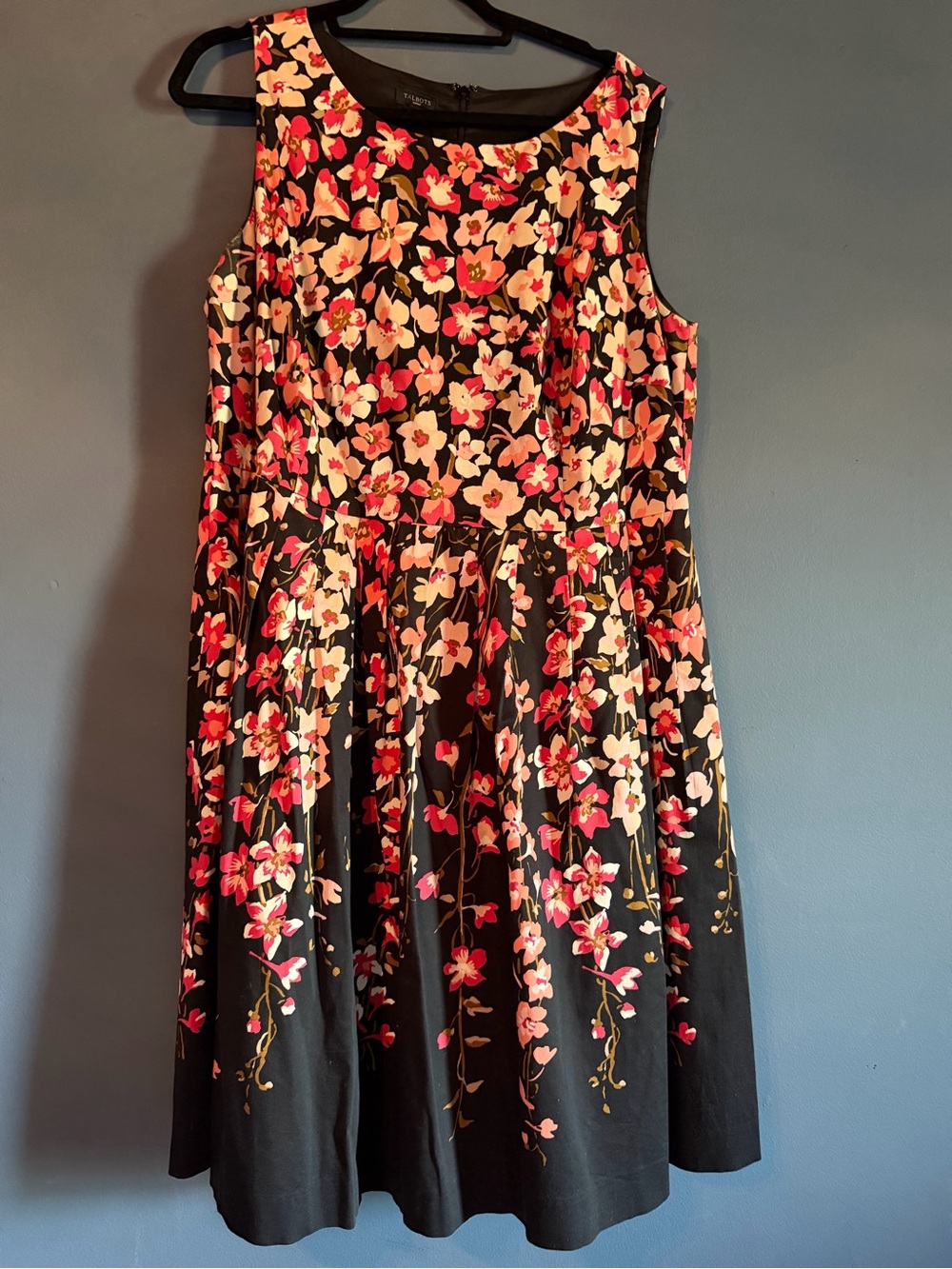 Talbots Woman 14W Black Coral Floral Fit & Flare Dress